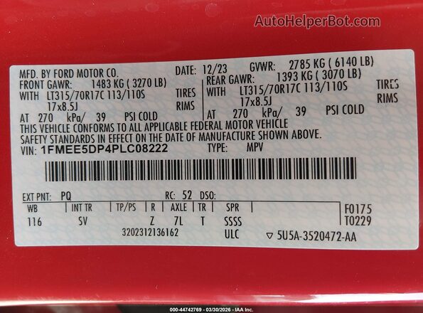 1FMEE5DP4PLC08222 2023 FORD BRONCO Red 