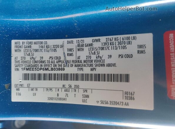 1FMEE5DP6MLB03869 2021 FORD BRONCO Blue Engine compartment view