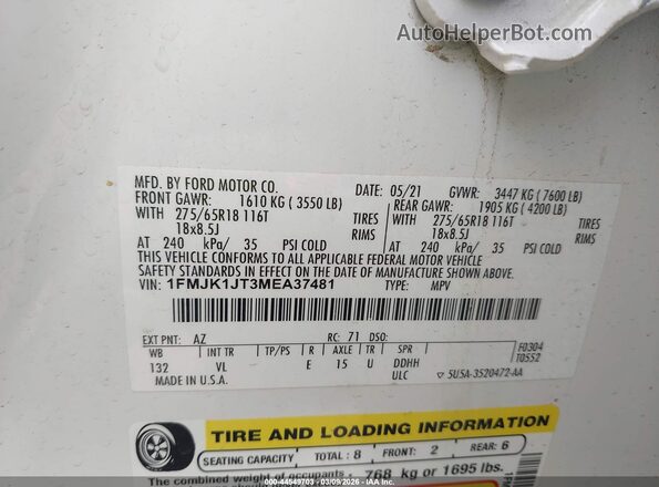 1FMJK1JT3MEA37481 2021 FORD EXPEDITION White Engine compartment view