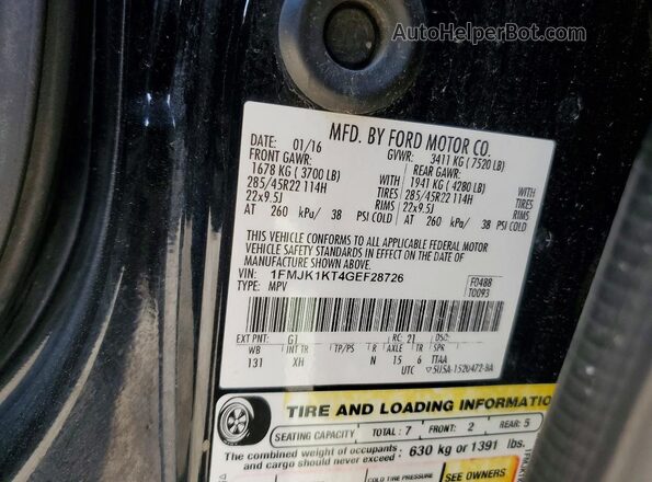 1FMJK1KT4GEF28726 2016 FORD EXPEDITION Black Widok wnętrza 360 stopni