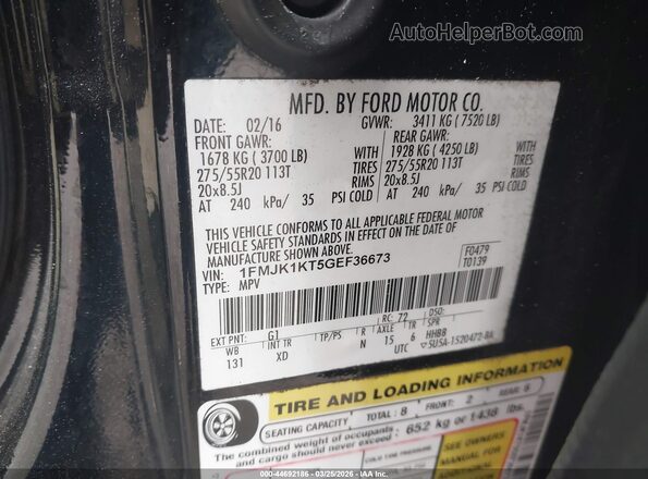 1FMJK1KT5GEF36673 2016 FORD EXPEDITION EL Black Widok komory silnika