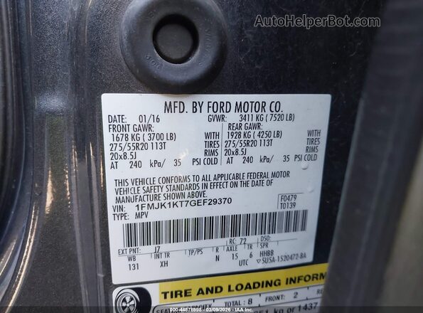 1FMJK1KT7GEF29370 2016 FORD EXPEDITION EL Серый Вид подкапотного пространства
