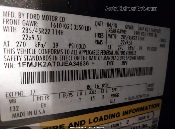 1FMJK2AT0JEA34636 2018 FORD EXPEDITION MAX Black Engine compartment view