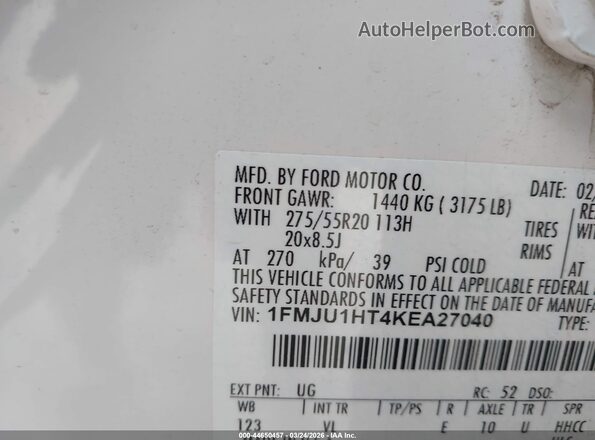 1FMJU1HT4KEA27040 2019 FORD EXPEDITION White Շարժիչի բաժամունքի տեսք