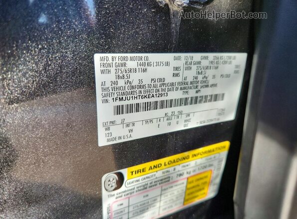 1FMJU1HT6KEA12913 2019 FORD EXPEDITION Серый 