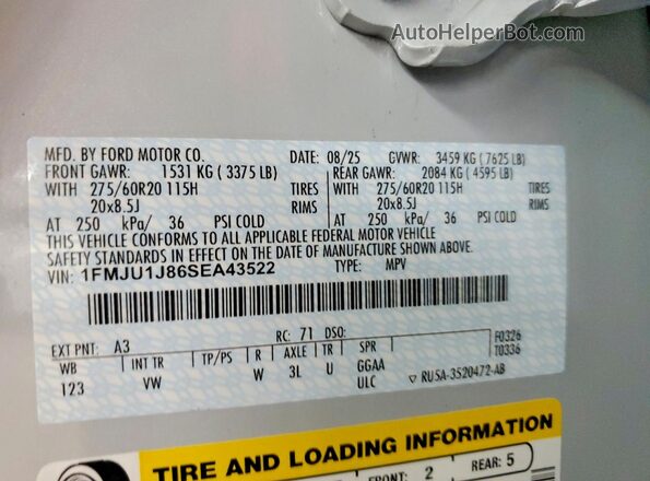 1FMJU1J86SEA43522 2025 FORD EXPEDITION Gray Vista interior de 360 grados