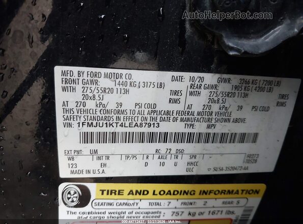 1FMJU1KT4LEA87913 2020 FORD EXPEDITION Black 