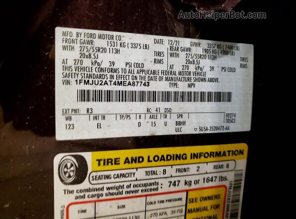 1FMJU2AT4MEA87743 2021 FORD EXPEDITION Burgundy VIN sticker view
