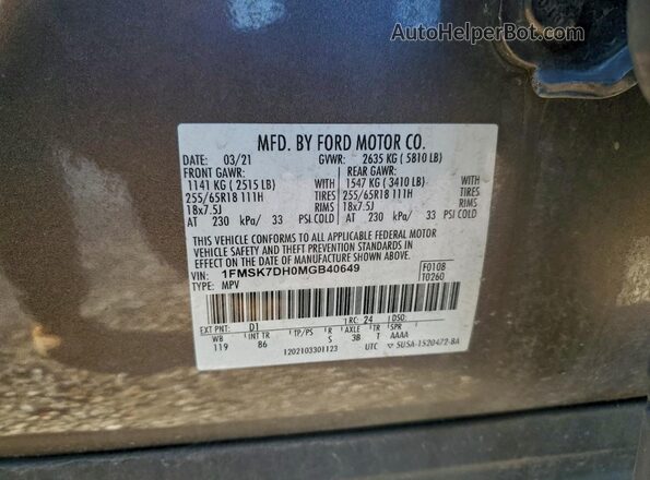1FMSK7DH0MGB40649 2021 FORD FORD EXPLORER Tan VIN կոդի պիտակի տեսք