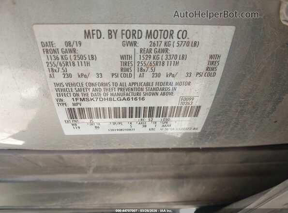 1FMSK7DH8LGA61616 2020 FORD FORD EXPLORER Silver Vista del compartimento del motor