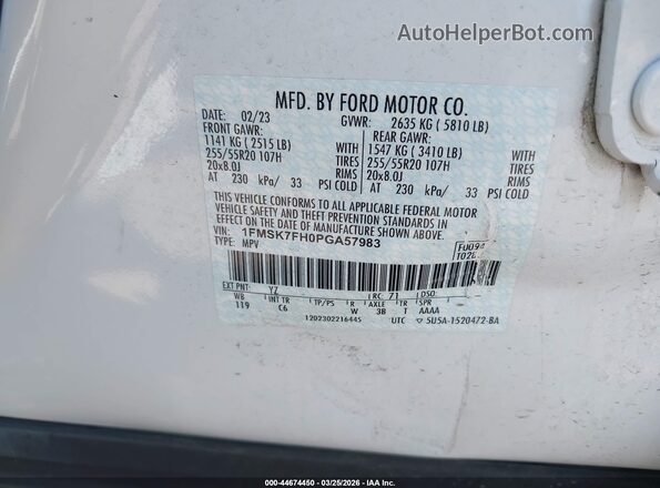 1FMSK7FH0PGA57983 2023 FORD FORD EXPLORER White Widok komory silnika