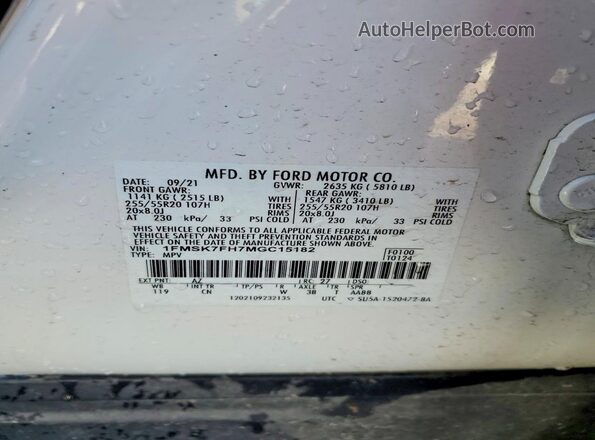 1FMSK7FH7MGC15182 2021 FORD FORD EXPLORER White VIN sticker view