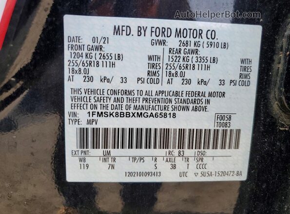 1FMSK8BBXMGA65818 2021 FORD FORD EXPLORER Black VIN sticker view