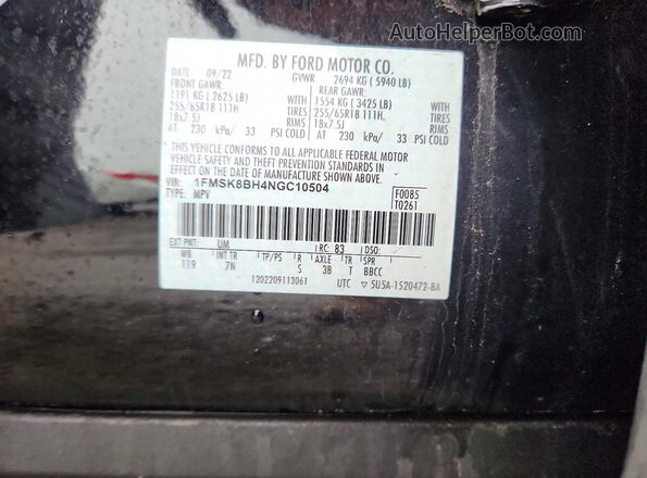 1FMSK8BH4NGC10504 2022 FORD FORD EXPLORER Black VIN կոդի պիտակի տեսք