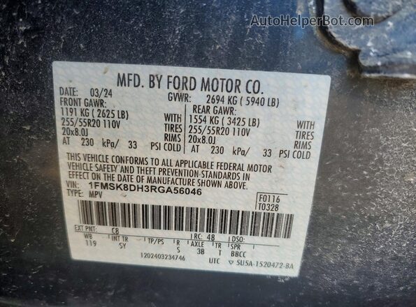 1FMSK8DH3RGA56046 2024 FORD FORD EXPLORER Black VIN կոդի պիտակի տեսք