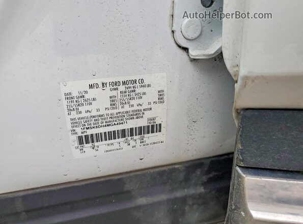 1FMSK8DH4MGA49471 2021 FORD FORD EXPLORER White VIN sticker view