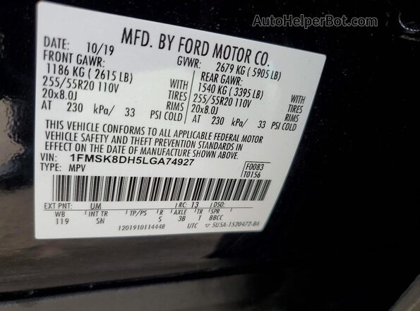 1FMSK8DH5LGA74927 2020 FORD FORD EXPLORER Black VIN կոդի պիտակի տեսք