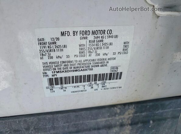1FMSK8DH9MGA69750 2021 FORD FORD EXPLORER White VIN sticker view