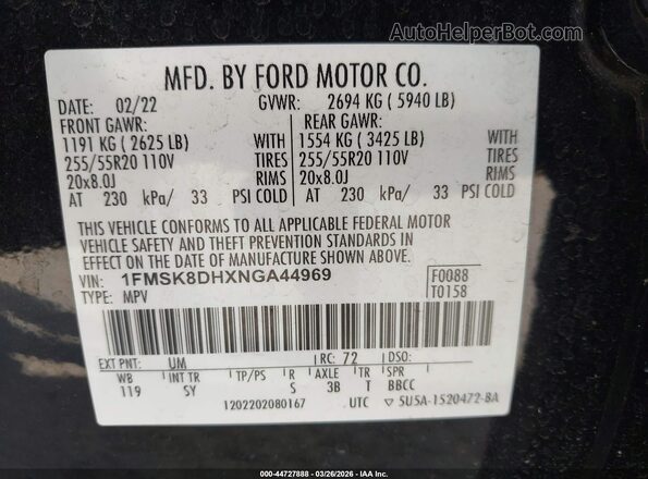 1FMSK8DHXNGA44969 2022 FORD FORD EXPLORER Black Widok komory silnika