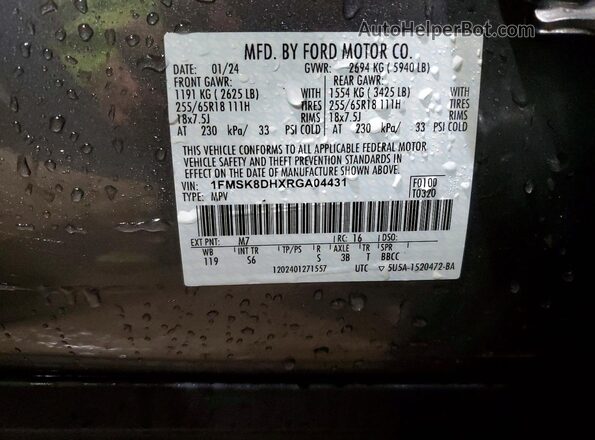 1FMSK8DHXRGA04431 2024 FORD FORD EXPLORER Gray VIN sticker view