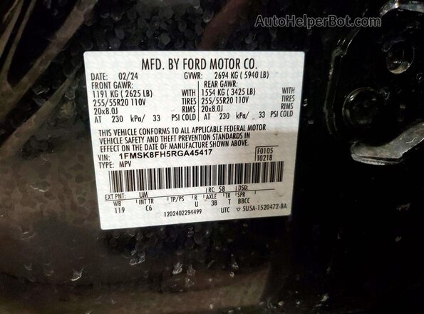 1FMSK8FH5RGA45417 2024 FORD FORD EXPLORER Black Vista de la etiqueta del VIN