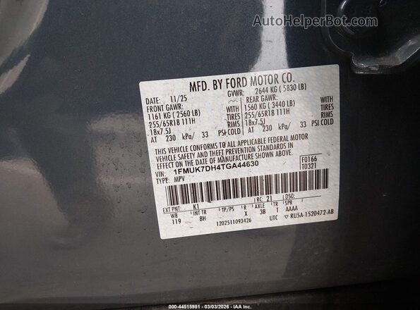 1FMUK7DH4TGA44630 2026 FORD FORD EXPLORER Light Blue Engine compartment view