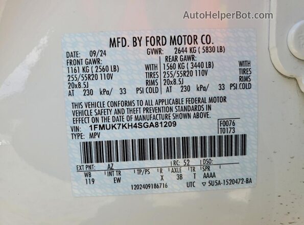 1FMUK7KH4SGA81209 2025 FORD FORD EXPLORER White 