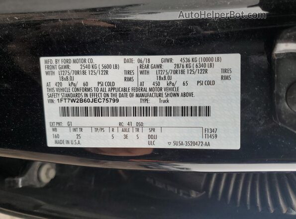 1FT7W2B60JEC75799 2018 FORD F250 Black 