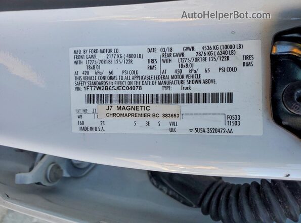 1FT7W2B65JEC04078 2018 FORD F250 White ძრავის განყოფილების ხედი