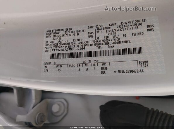 1FT7W2BA3REE02464 2024 FORD F-250 White Vista del compartimento del motor