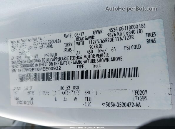 1FT7W2BT0HEE00932 2017 FORD F-250 White Widok komory silnika