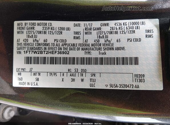 1FT7W2BT2HEF36902 2017 FORD F-250 Gray 