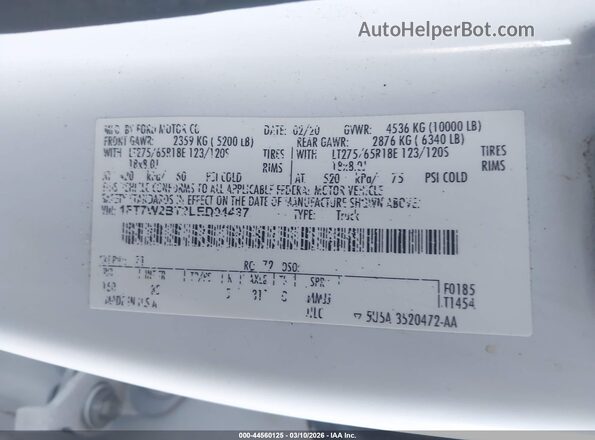 1FT7W2BT2LED04437 2020 FORD F-250 Белый 