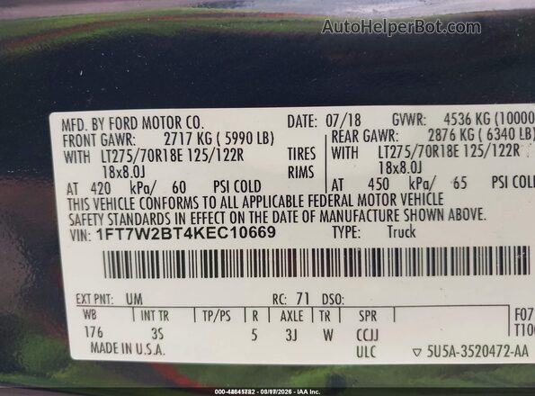 1FT7W2BT4KEC10669 2019 FORD F-250 Black Engine compartment view
