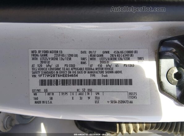 1FT7W2BT6HEE94654 2017 FORD F-250 White ძრავის განყოფილების ხედი