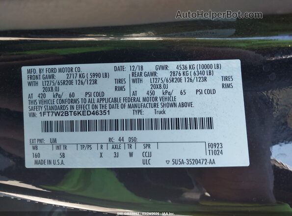 1FT7W2BT6KED46351 2019 FORD F-250 Black Engine compartment view