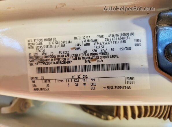 1FT7W2BT9JEB28497 2018 FORD F250 White ძრავის განყოფილების ხედი