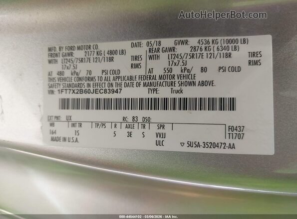 1FT7X2B60JEC83947 2018 FORD F-250 Silver Engine compartment view