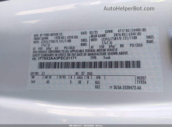 1FT8X2AA3PEC21171 2023 FORD F-250 White Շարժիչի բաժամունքի տեսք