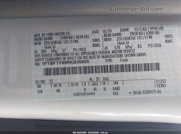 1FTBF1Y89RKB58605 2024 FORD TRANSIT-350 Белый Вид подкапотного пространства
