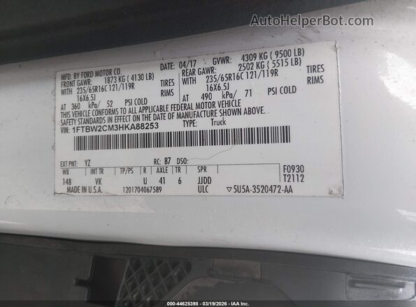 1FTBW2CM3HKA88253 2017 FORD TRANSIT-350 White Задня права чверть