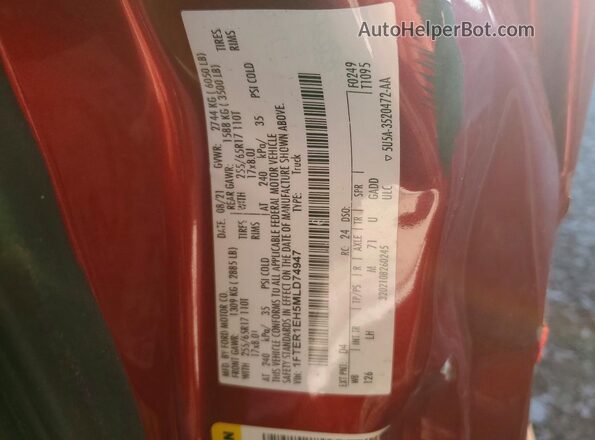 1FTER1EH5MLD74947 2021 FORD RANG Red Շարժիչի բաժամունքի տեսք