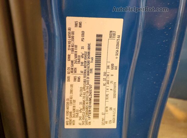1FTER1EH6MLD65707 2021 FORD RANG Blue Widok naklejki z numerem VIN