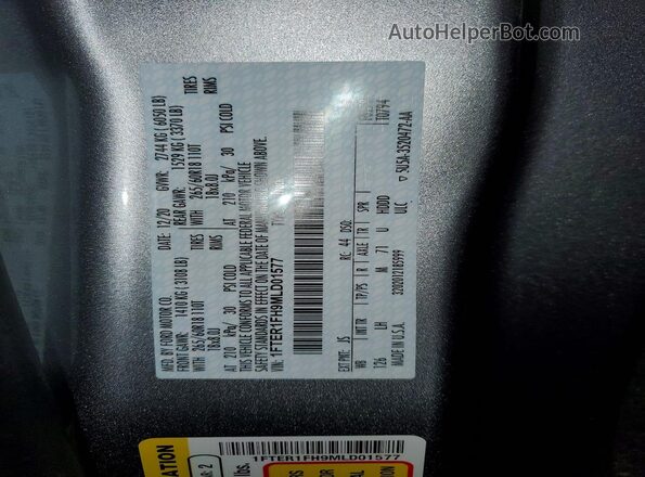 1FTER1FH9MLD01577 2021 FORD RANG Silver VIN კოდის სტიკერის ხედი