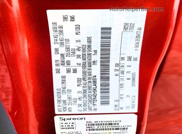 1FTER4EH5KLA98574 2019 FORD RANG Красный 