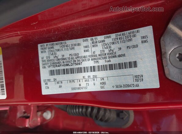 1FTER4FH0MLD75097 2021 FORD RANG Красный Вид подкапотного пространства