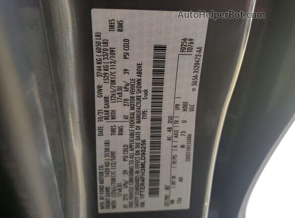 1FTER4FH3MLD90256 2021 FORD RANG Gray VIN კოდის სტიკერის ხედი