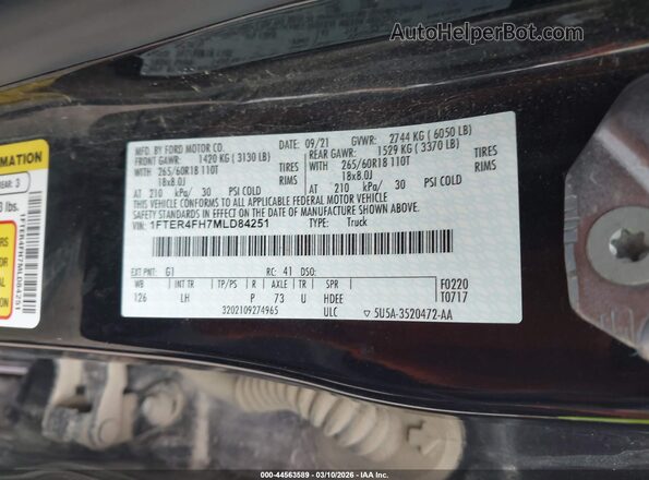 1FTER4FH7MLD84251 2021 FORD RANG Black ძრავის განყოფილების ხედი