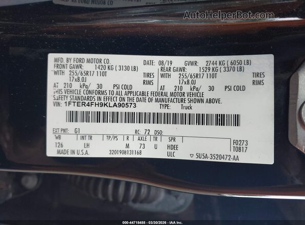 1FTER4FH9KLA90573 2019 FORD RANG Черный Вид подкапотного пространства