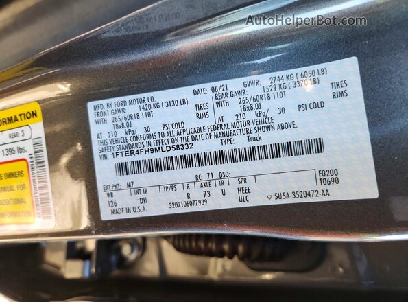 1FTER4FH9MLD58332 2021 FORD RANG Gray VIN კოდის სტიკერის ხედი